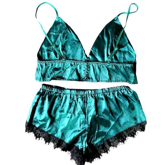 Lingerie l 2-Piece Set l Emerald Green l Lace Accent l Adjustable Straps l M New - Picture 3 of 9